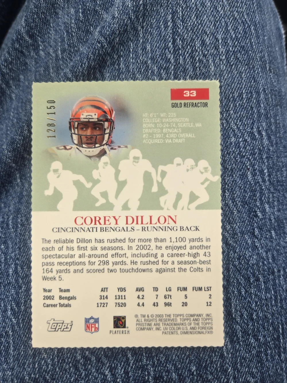 Topps Finest Gold Refractor Corey Dillon Bengals /150